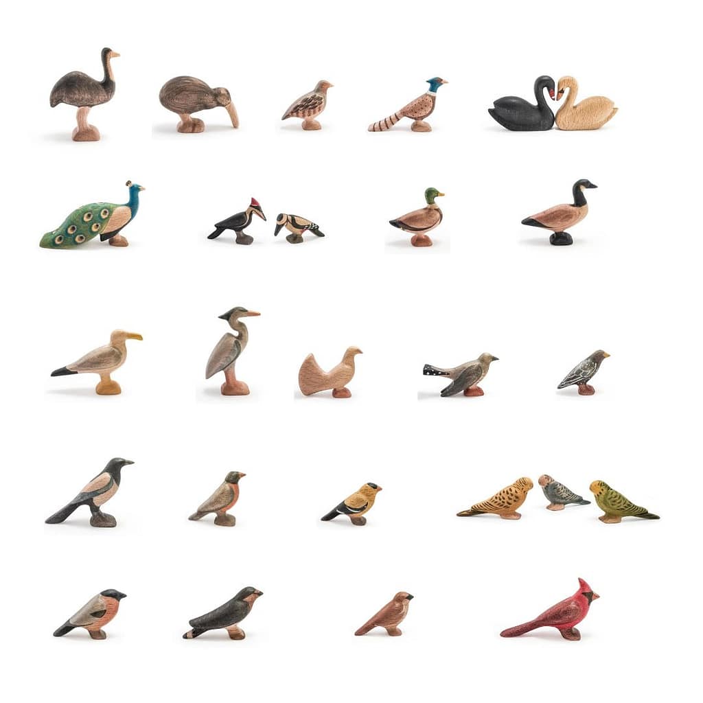 wooden bird figurines